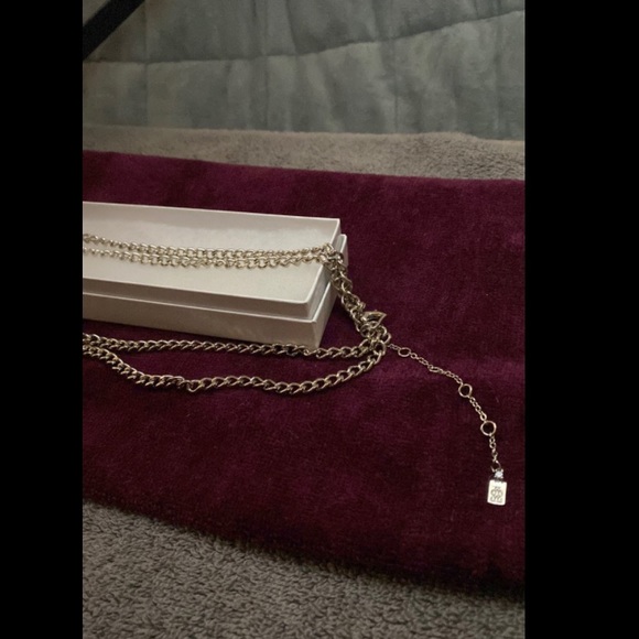 Silver Chain Tassle Long Necklace with Rhinestone Clasps and Heart Clasp - Picture 11 of 11